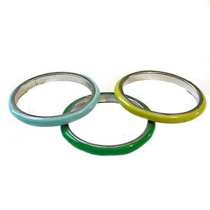 Set of 3 Sterling Silver Enamel Multi Color Stacking Rings Size 8.5